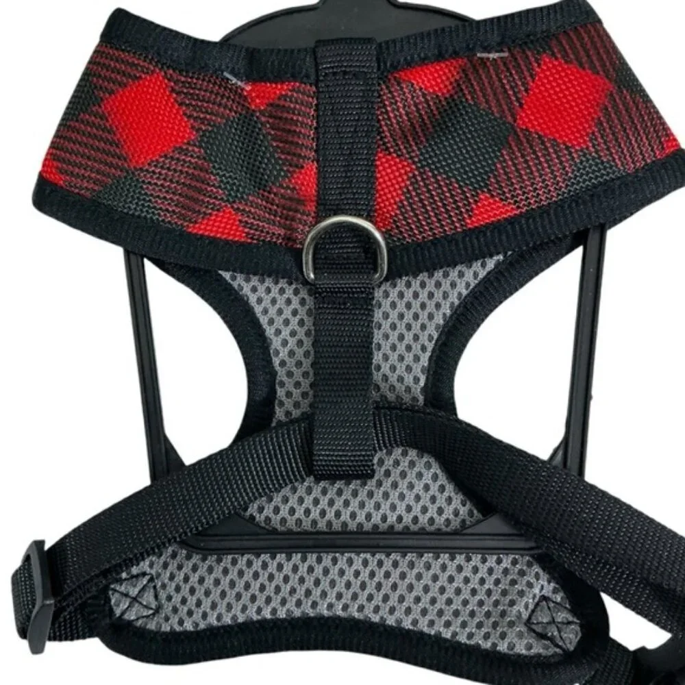 Unique Petz Dog Small Harness Adjustable Comfy Tartan Plaid Red Black SZ S